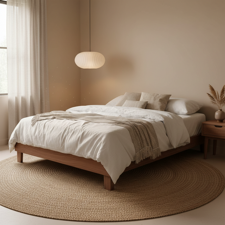King size Solid Wood Heavy Duty Platform Bed Frame in Oak Finish - Made in USA
