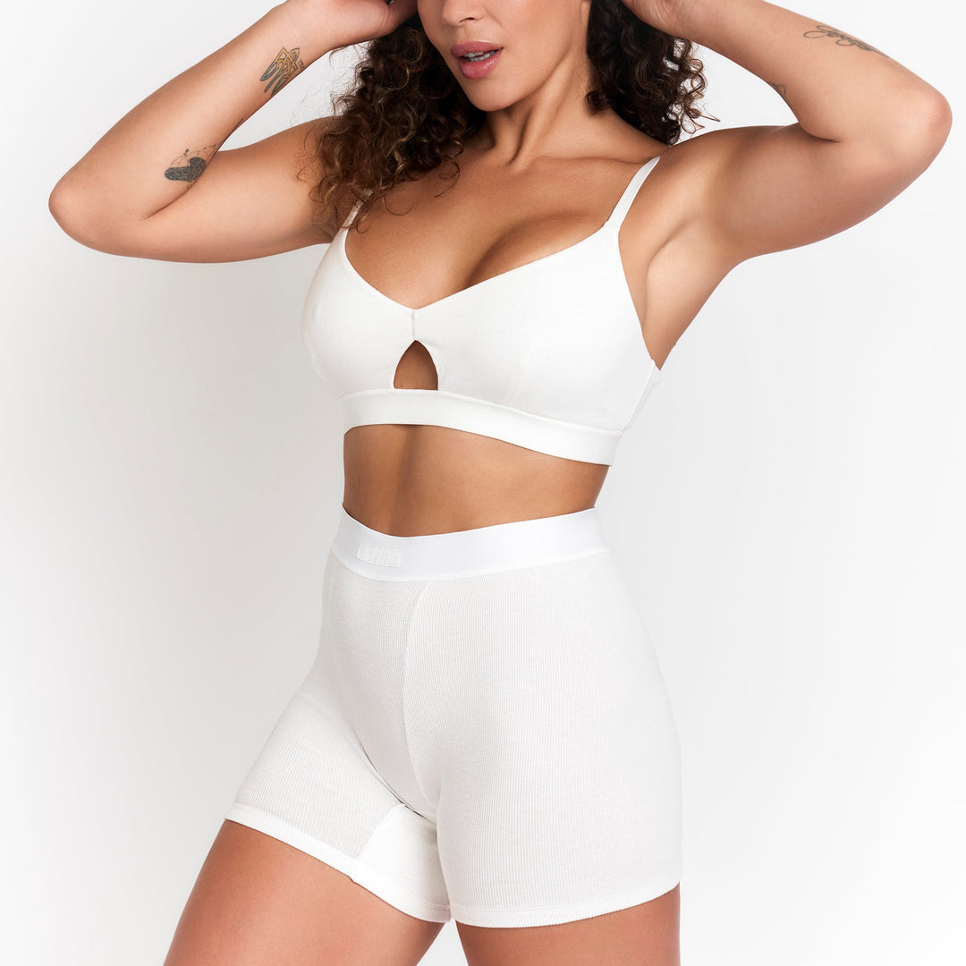 Milk botanical dye boxer briefs with front cutout and smooth short-leg silhouette