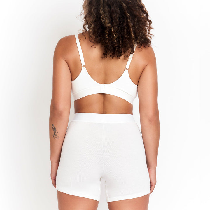 Milk botanical dye boxer briefs in white knit with elastic waistband and seamless back