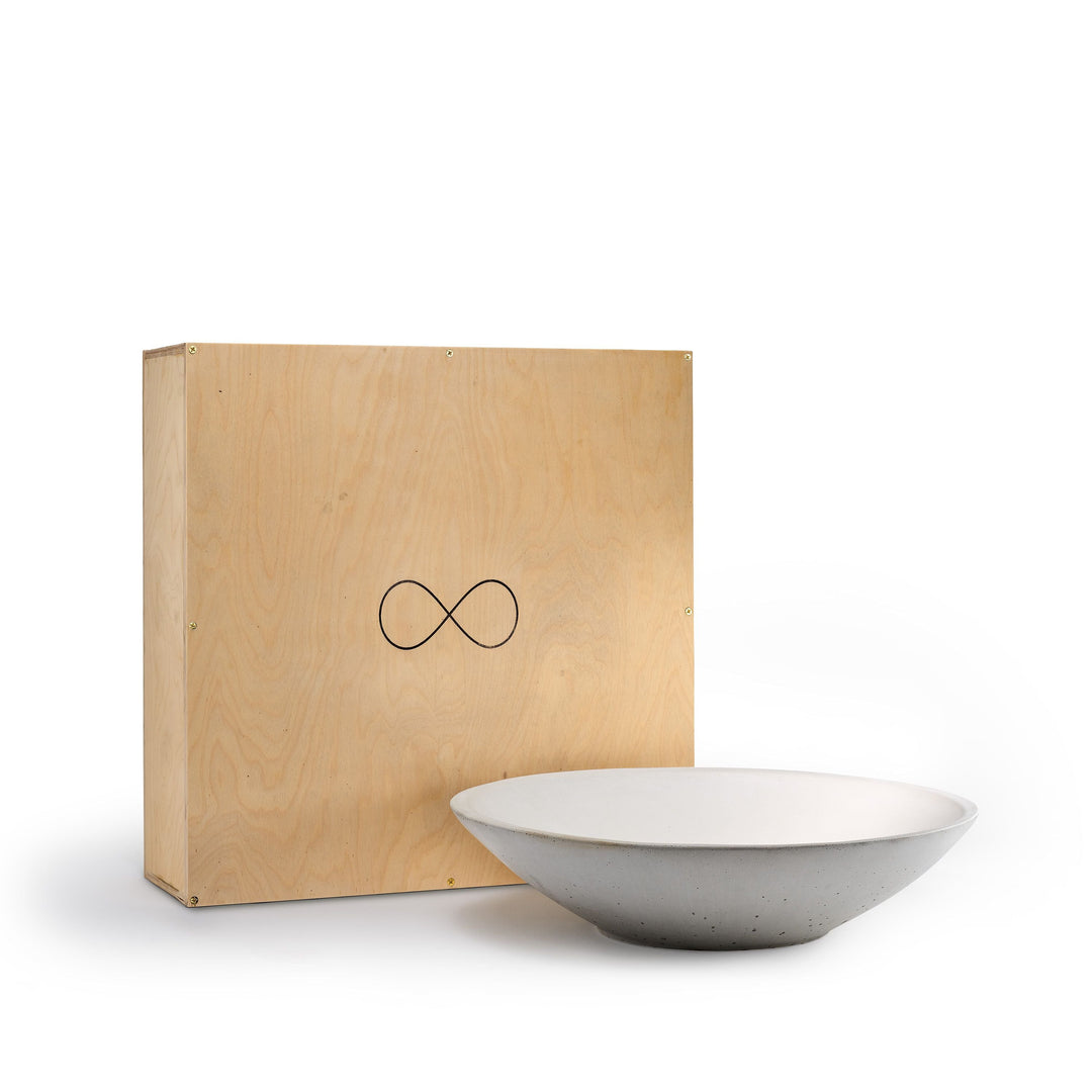 Concrete Infinity Bowl with Birch Presentation Crate: White