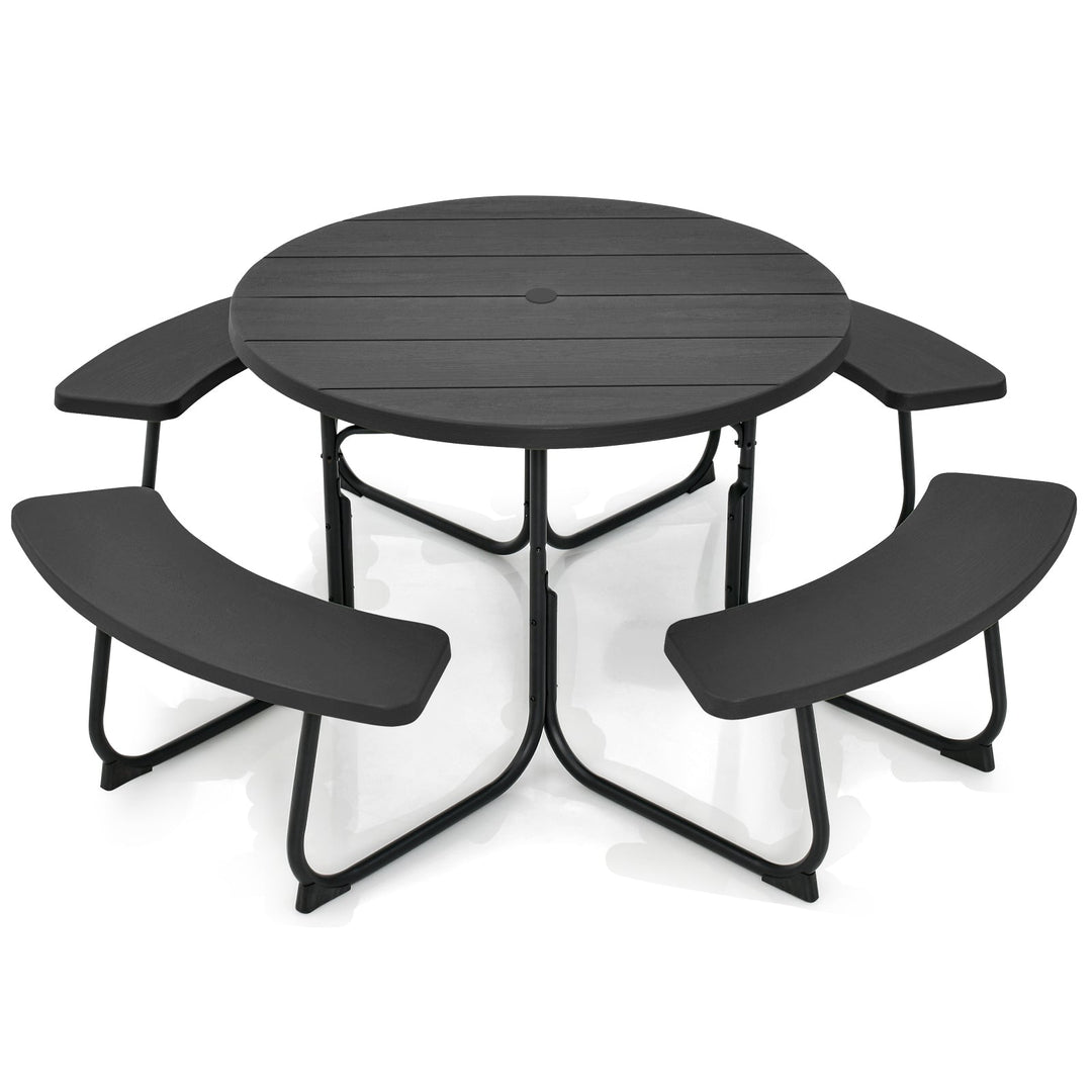 8-Person Outdoor Picnic Table and Bench Set with Umbrella Hole