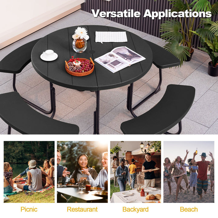8-Person Outdoor Picnic Table and Bench Set with Umbrella Hole