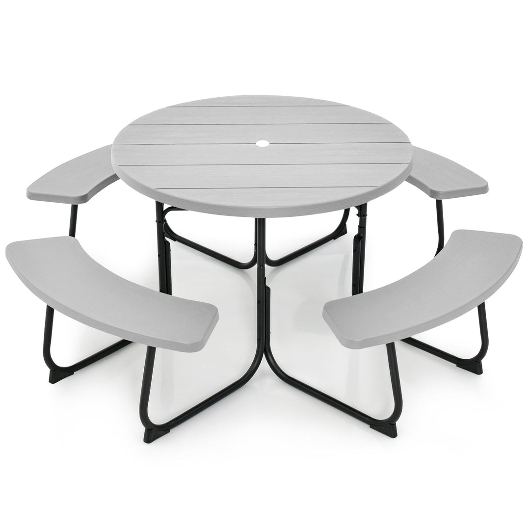 8-Person Outdoor Picnic Table and Bench Set with Umbrella Hole