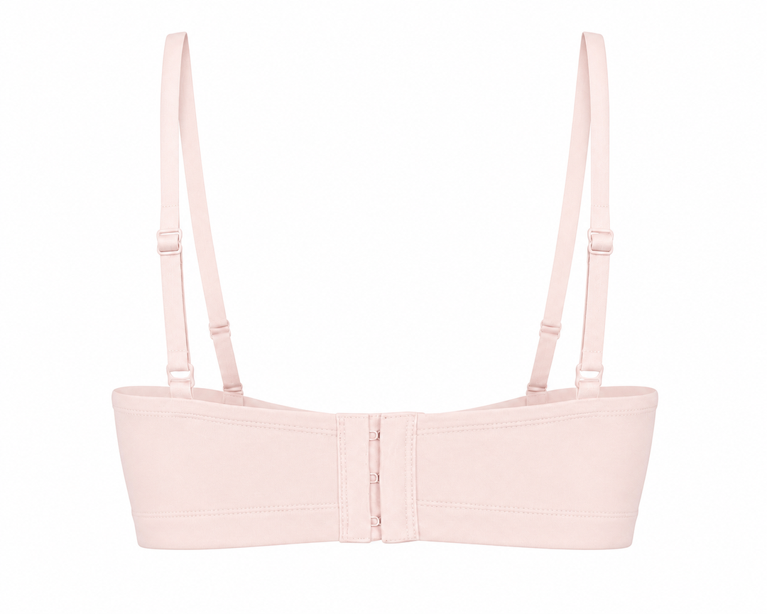 Light pink nursing bralette front view with adjustable straps and center back hooks