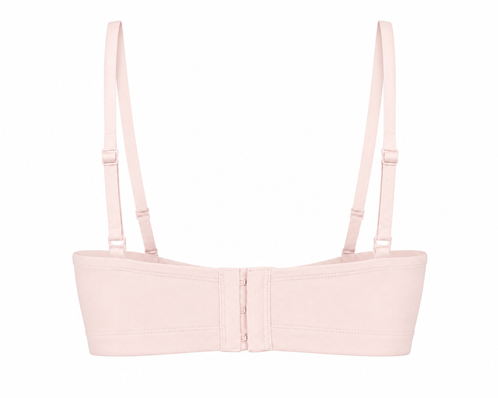 Light pink nursing bralette front view with adjustable straps and center back hooks