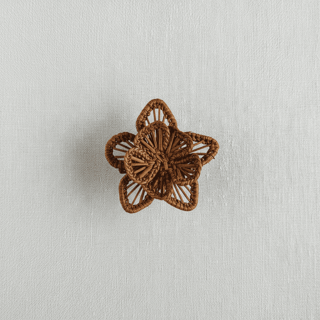 Purple woven star flower napkin ring, handwoven iraca