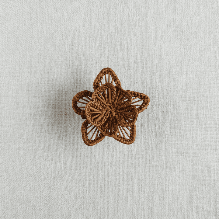 Purple woven star flower napkin ring, handwoven iraca