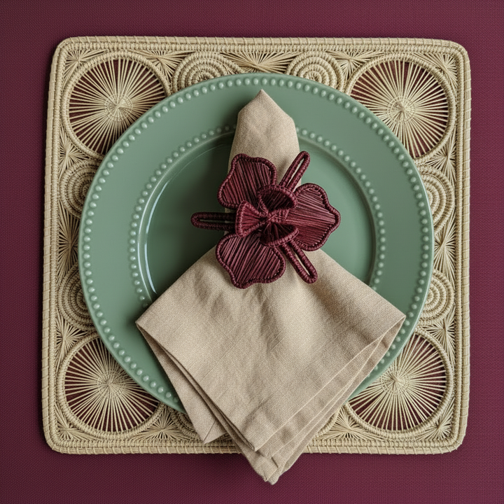 Handwoven Burgundy Orchid Iraca Palm Napkin Ring