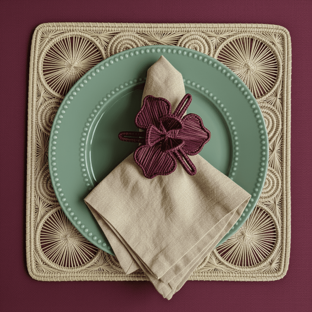 Handwoven Burgundy Orchid Iraca Palm Napkin Ring — Napkin Ring, [material], MacondoForever