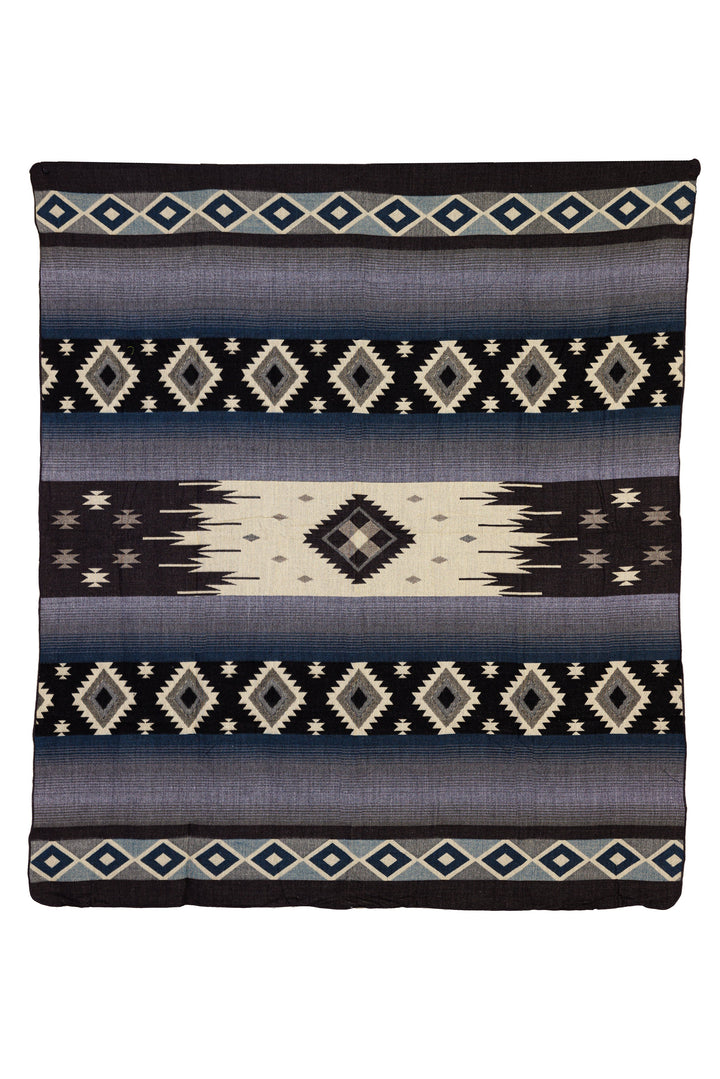 Handwoven Reversible Diamond Dark Blue Gray & Black Alpaca Throw Blanket - Yachana Collection
