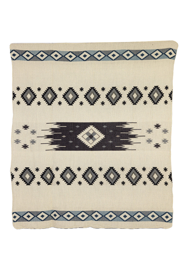 Handwoven Reversible Diamond Dark Blue Gray & Black Alpaca Throw Blanket - Yachana Collection
