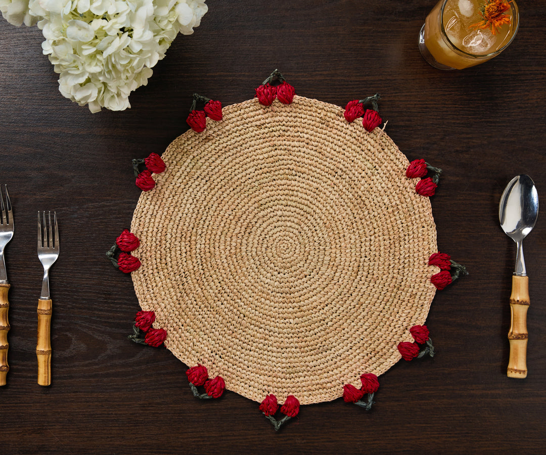 Cherry Scalloped Edge Hand-Crocheted Raffia Placemat