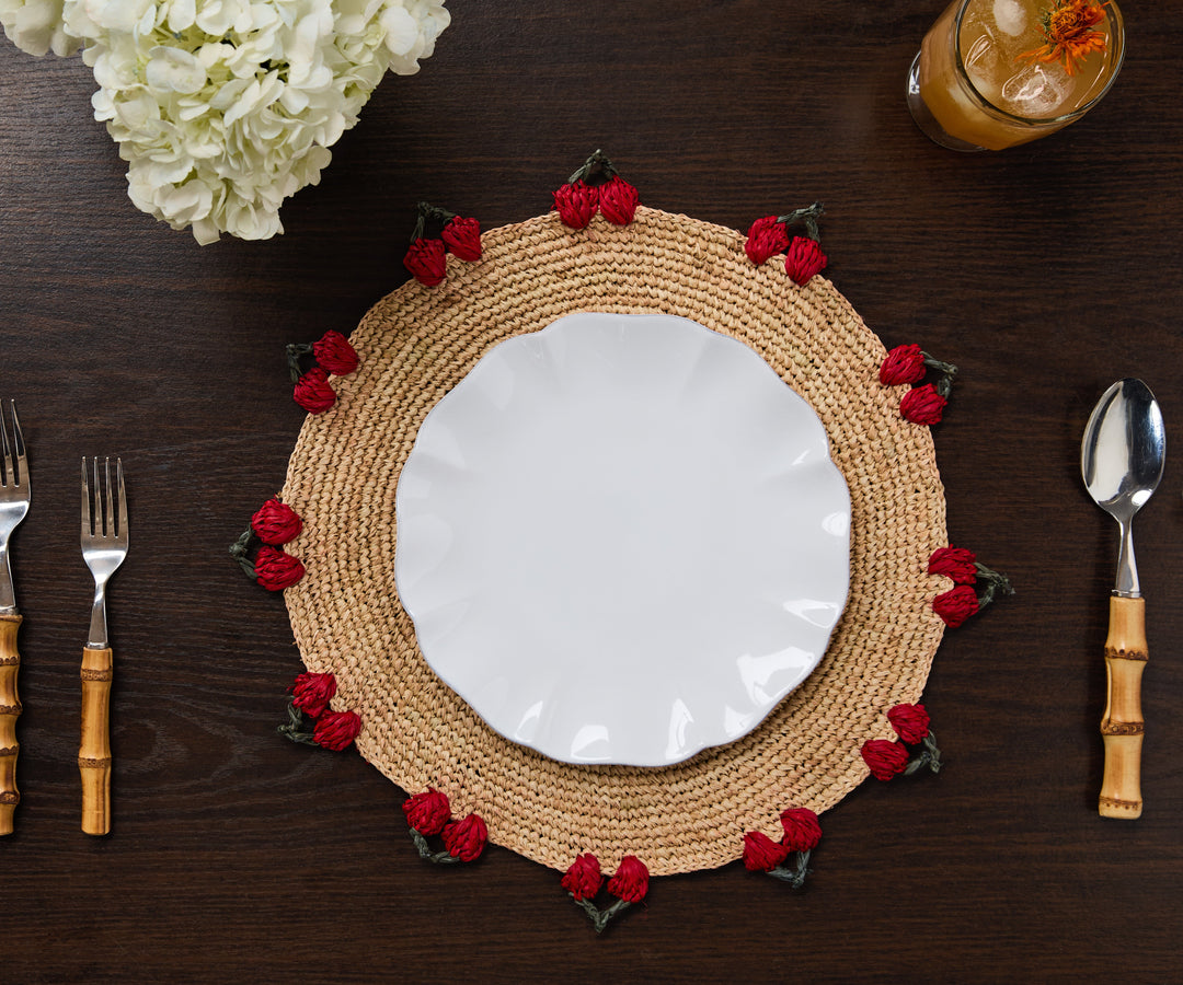 Cherry Scalloped Edge Hand-Crocheted Raffia Placemat