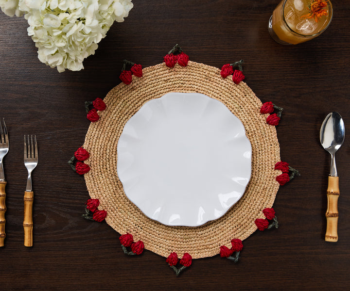 Cherry Scalloped Edge Hand-Crocheted Raffia Placemat