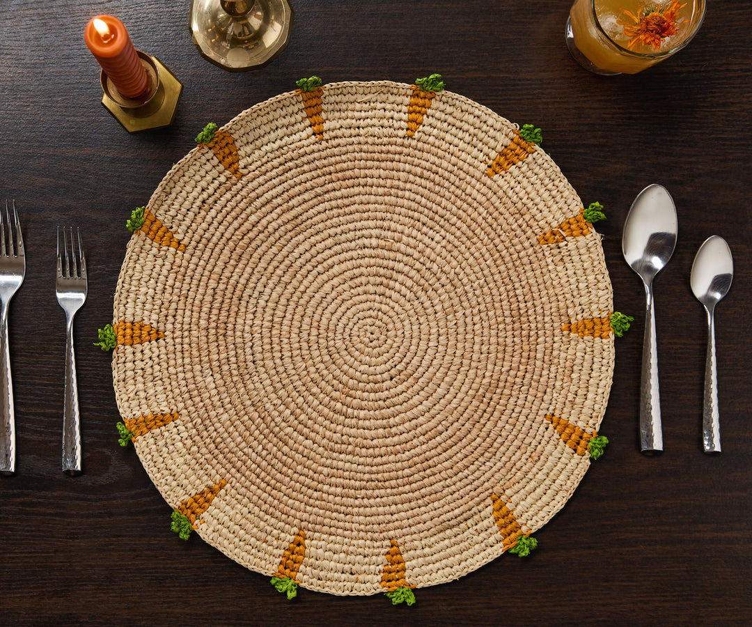 Handwoven Carrot Raffia Placemat