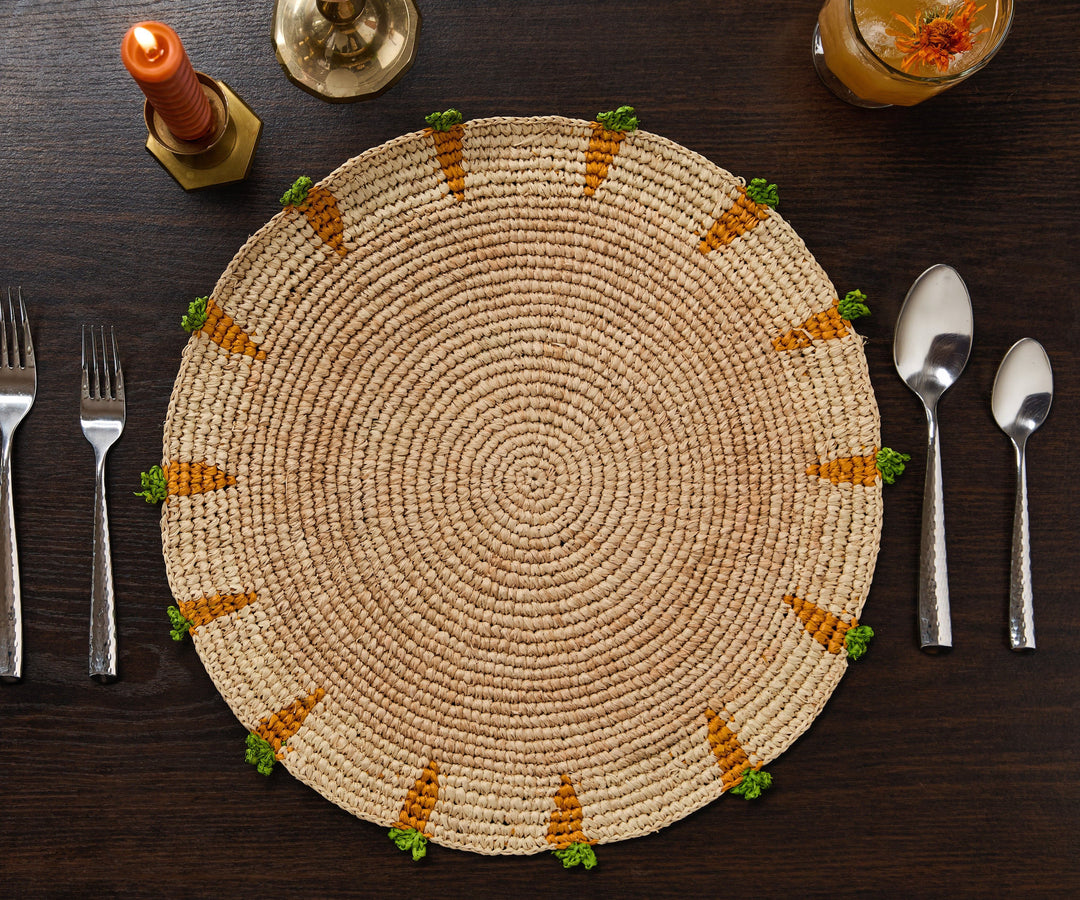 Handwoven Carrot Raffia Placemat