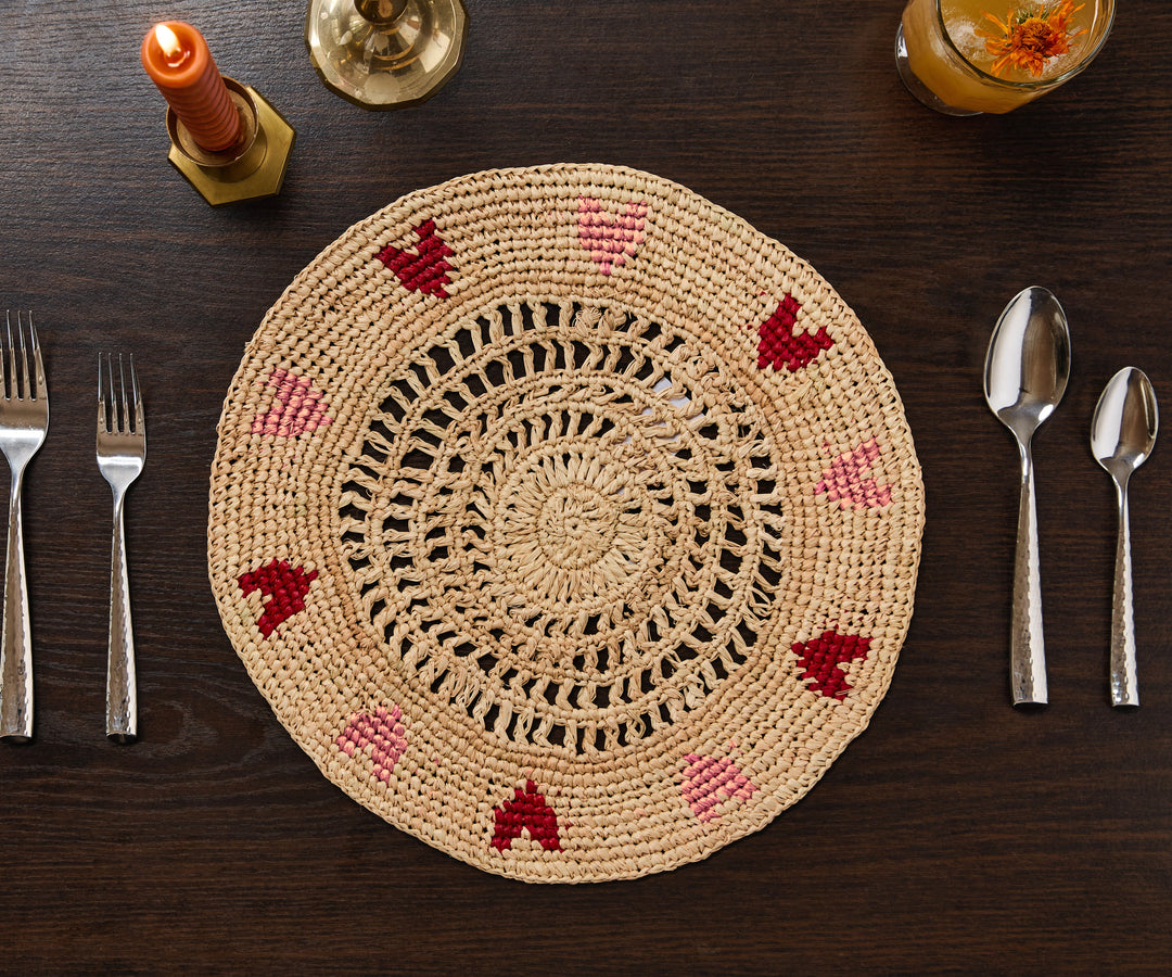 Handwoven Heart Raffia Placemat