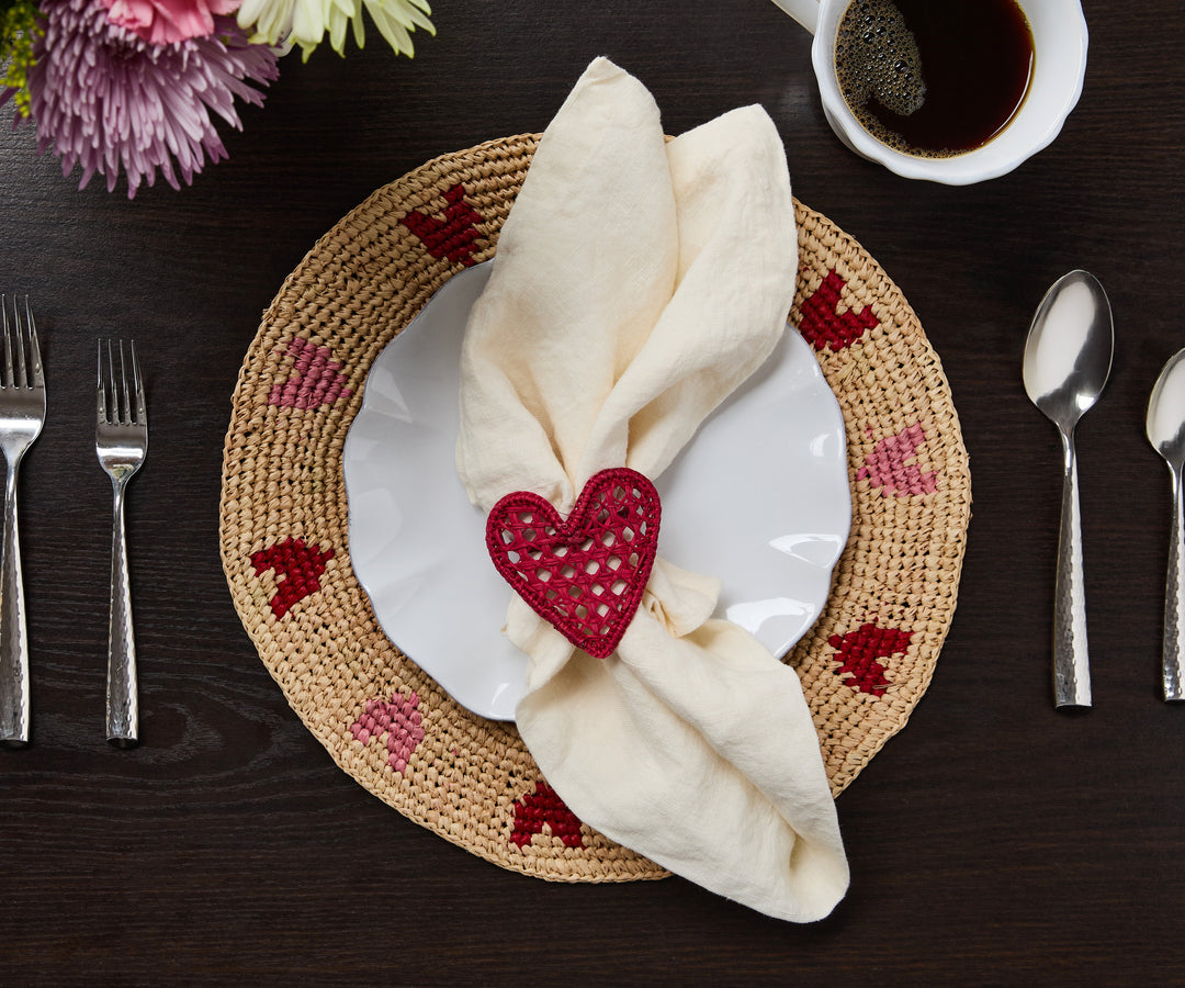 Handwoven Heart Raffia Placemat