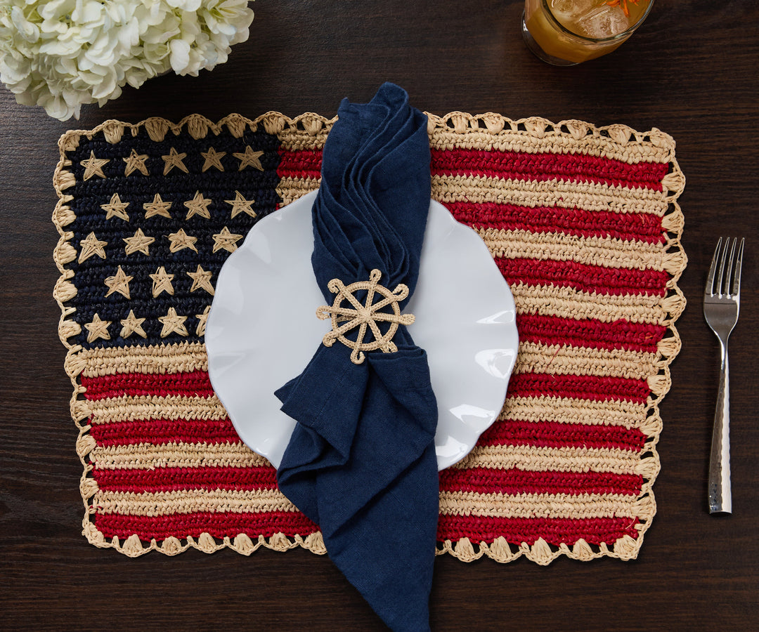 Coastal Ship Wheel Napkin Ring–Handwoven Iraca Palm