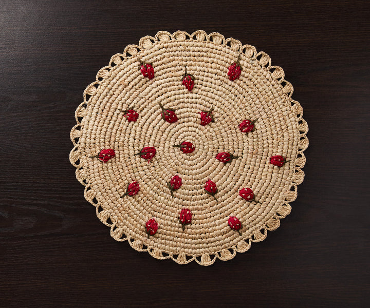 Handwoven Raffia Scattered Strawberry Placemat