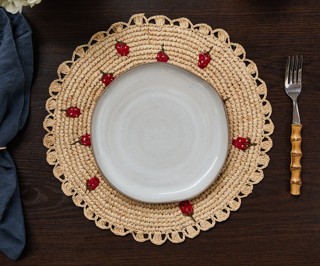 Handwoven Raffia Scattered Strawberry Placemat