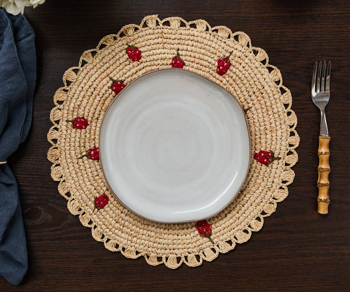 Handwoven Raffia Scattered Strawberry Placemat