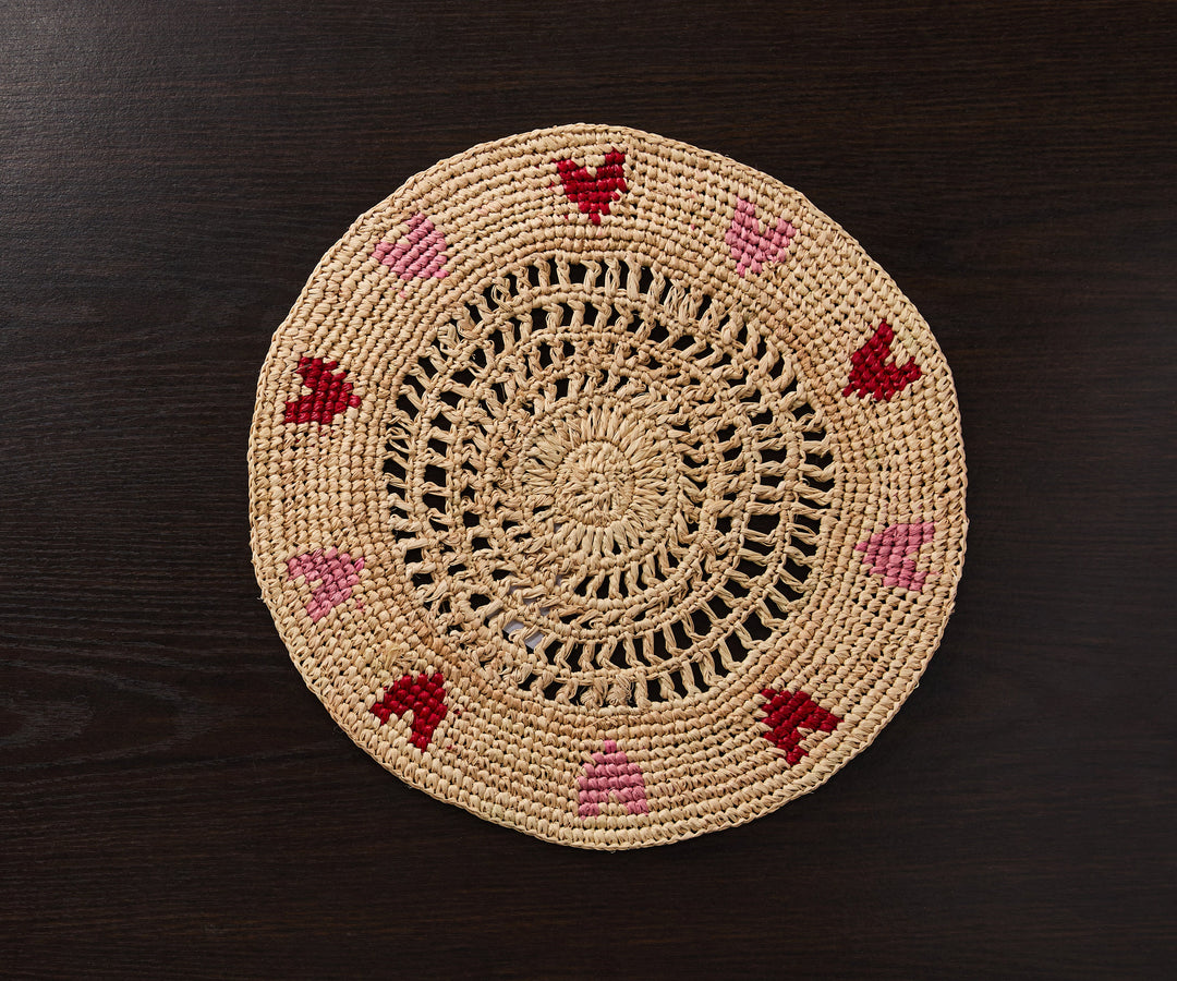 Handwoven Heart Raffia Placemat
