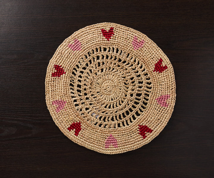 Handwoven Heart Raffia Placemat