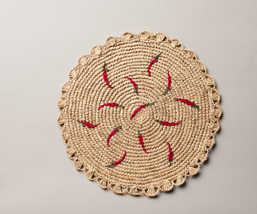 Scattered Chili Pepper Handwoven Raffia Round Placemat