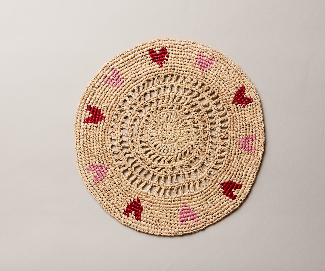 Handwoven Heart Raffia Placemat