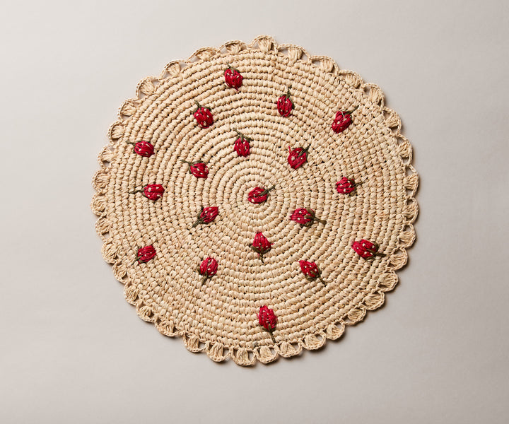 Handwoven Raffia Scattered Strawberry Placemat