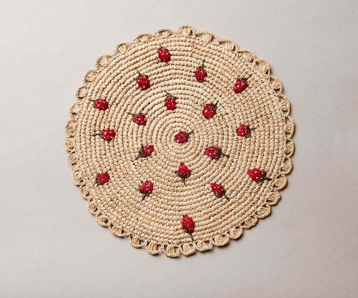 Handwoven Raffia Scattered Strawberry Placemat