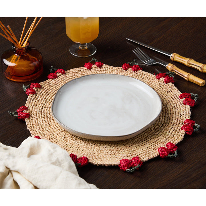 Cherry Scalloped Edge Hand-Crocheted Raffia Placemat