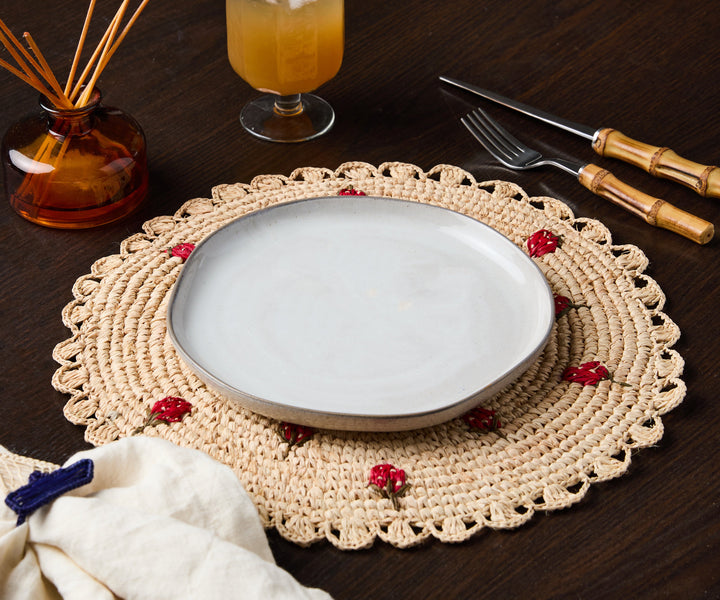 Handwoven Raffia Scattered Strawberry Placemat