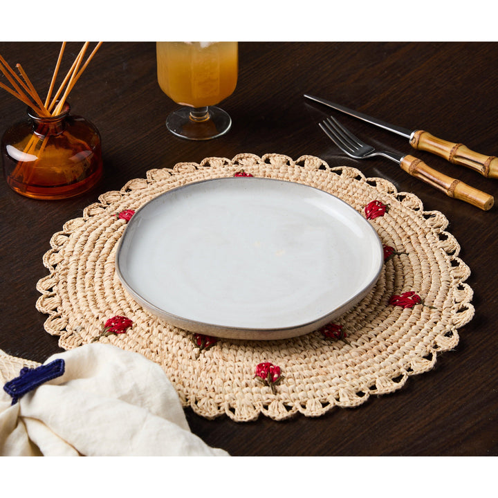 Handwoven Raffia Scattered Strawberry Placemat