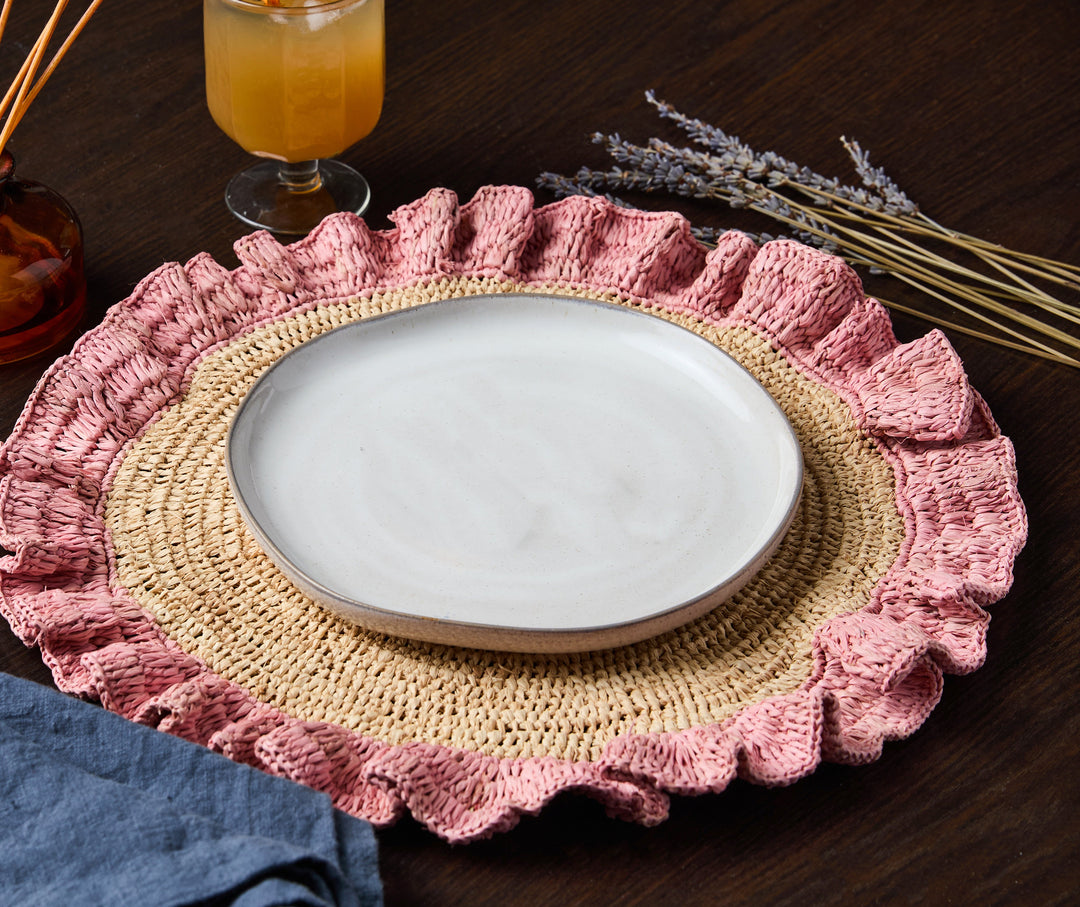 Handwoven Raffia Ruffle Placemat