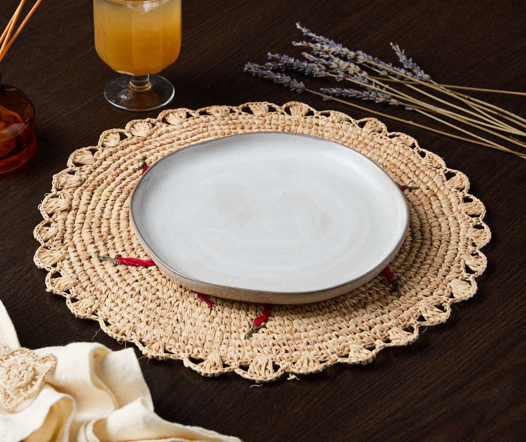Scattered Chili Pepper Handwoven Raffia Round Placemat