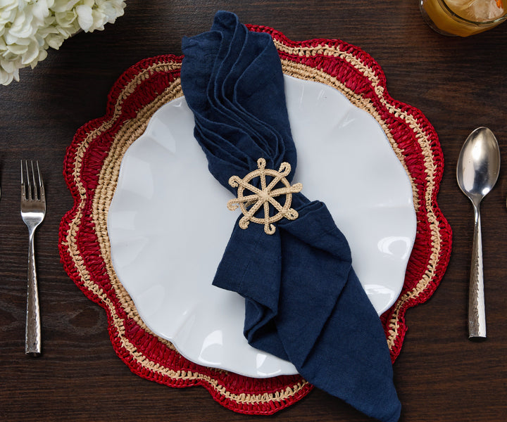 Coastal Ship Wheel Napkin Ring–Handwoven Iraca Palm