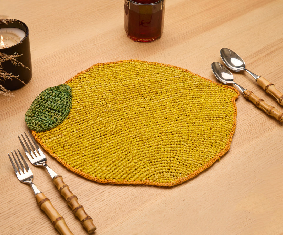 Handwoven Raffia Lemon Placemat