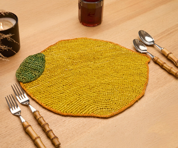 Handwoven Raffia Lemon Placemat