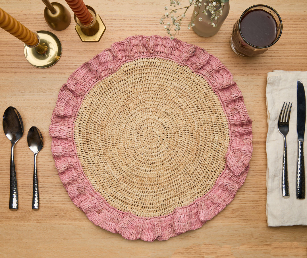 Handwoven Raffia Ruffle Placemat