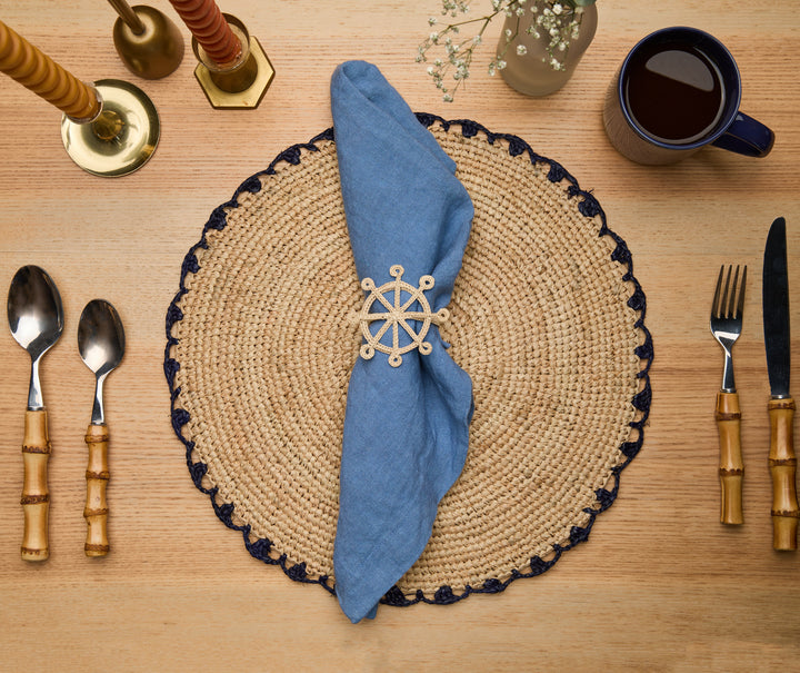 Coastal Ship Wheel Napkin Ring–Handwoven Iraca Palm
