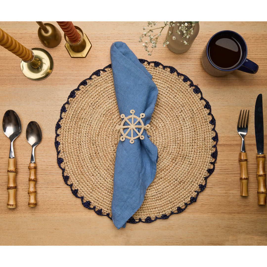 Coastal Ship Wheel Napkin Ring–Handwoven Iraca Palm — Napkins, [material], Payton James