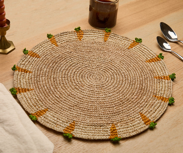 Handwoven Carrot Raffia Placemat
