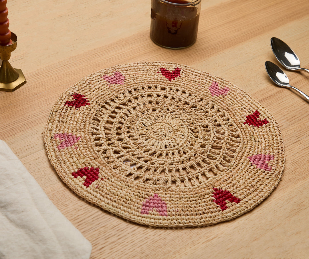 Handwoven Heart Raffia Placemat