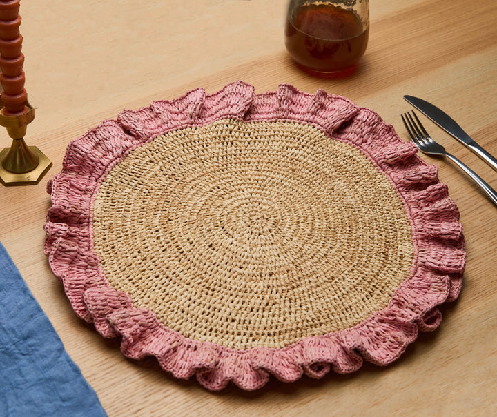 Handwoven Raffia Ruffle Placemat