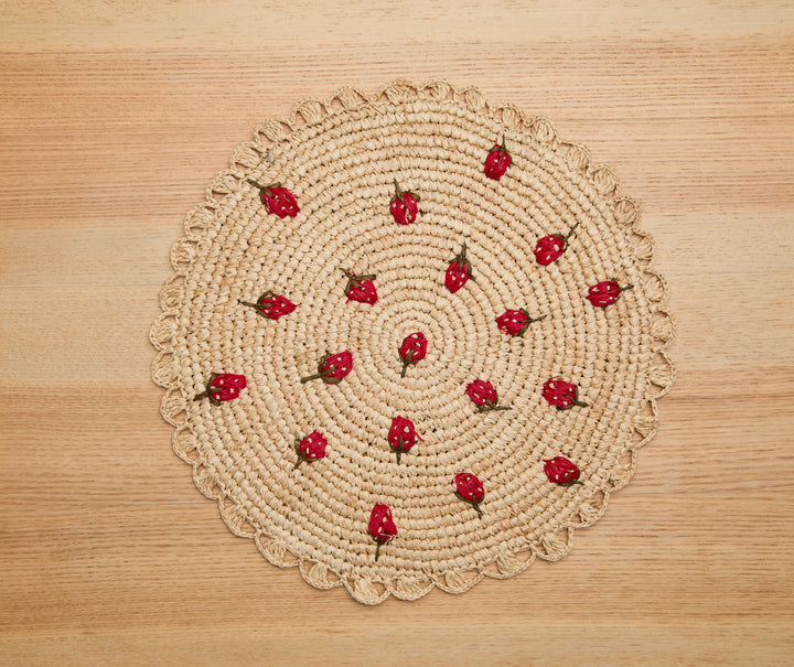 Handwoven Raffia Scattered Strawberry Placemat