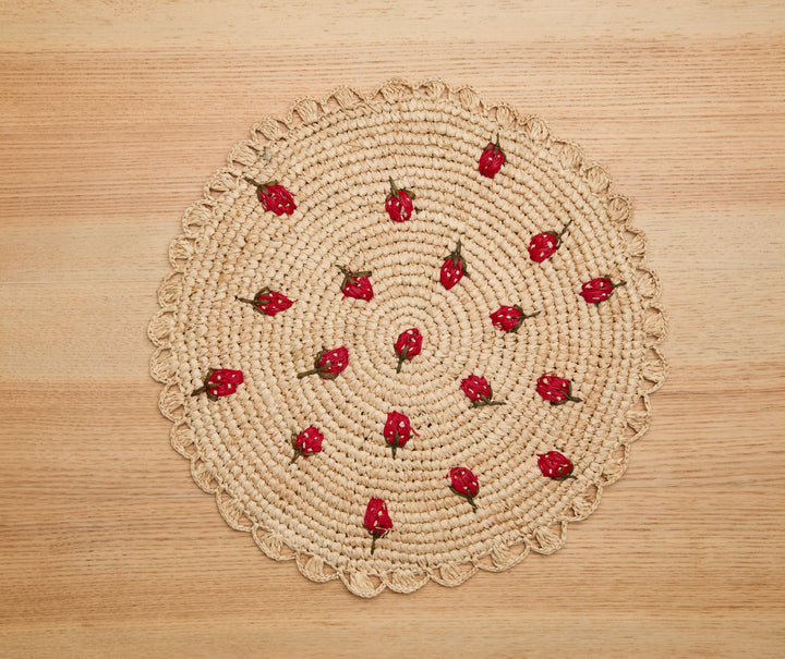 Handwoven Raffia Scattered Strawberry Placemat