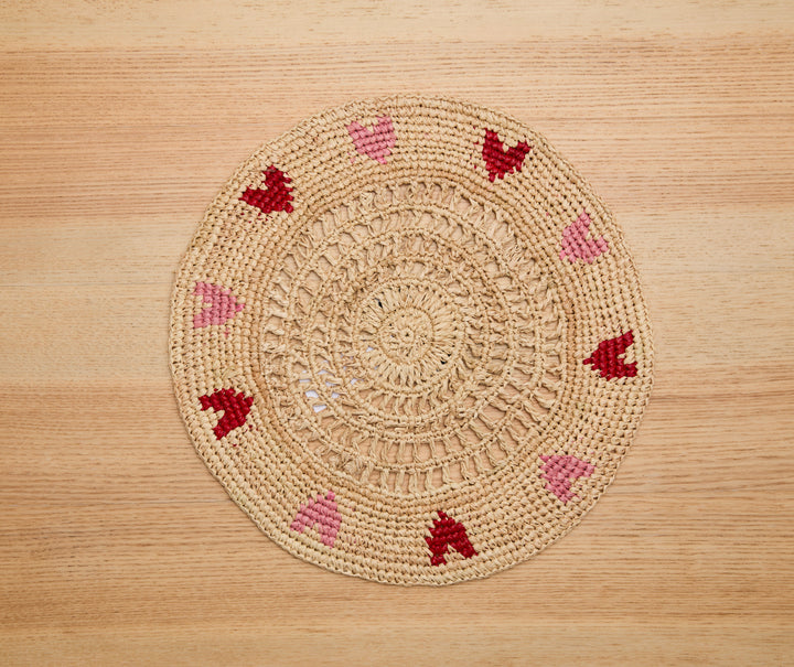 Handwoven Heart Raffia Placemat