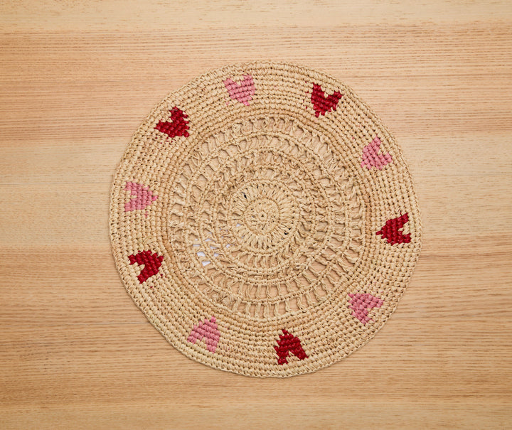Handwoven Heart Raffia Placemat — table tops, [material], Payton James